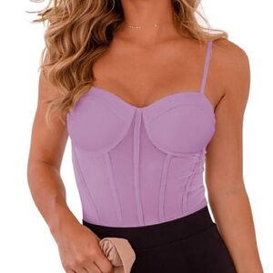 Reoria Corset Bustier Thong Bodysuit Women’s Size XS Lavender Underwire Mesh